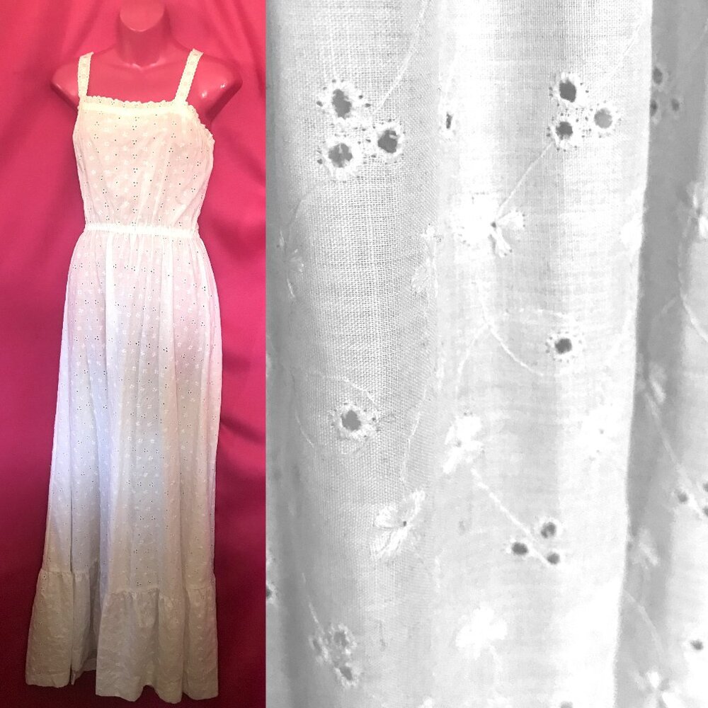 vintage 1970s cottagecore eyelet maxi dress size small medium - Picture 1 of 5